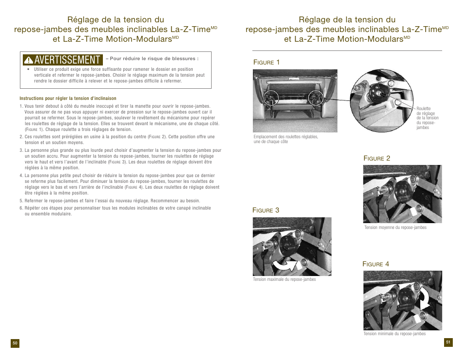 Avertissement, Et la-z-time motion-modulars | La-Z-Boy Reclining Sofa prior to 12/31/2012 User Manual | Page 26 / 28