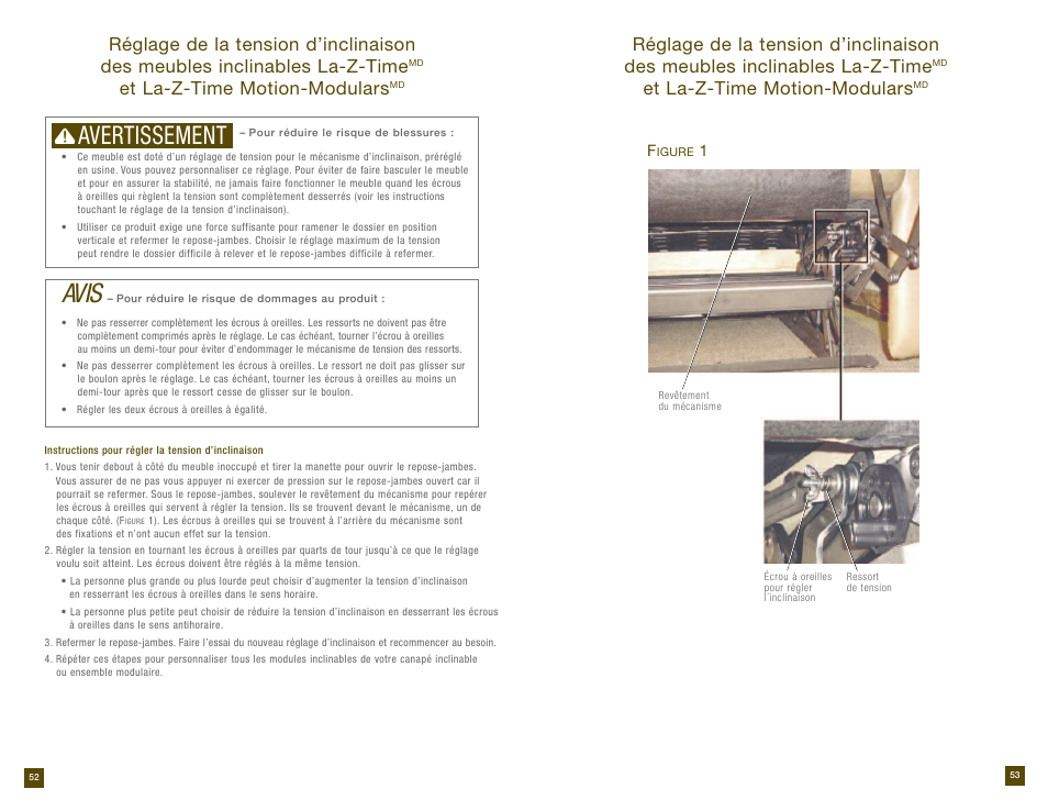 Avis, Avertissement, Et la-z-time motion-modulars | La-Z-Boy Reclining Sofa prior to 12/31/2012 User Manual | Page 27 / 28