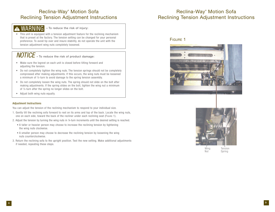 Notice, Warning, Reclina-way | La-Z-Boy Reclining Sofa prior to 12/31/2012 User Manual | Page 5 / 28