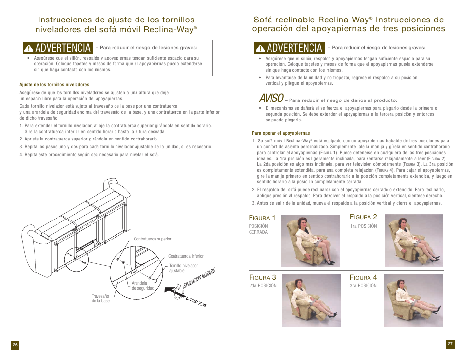 Aviso, Advertencia, Sofá reclinable reclina-way | La-Z-Boy Reclining Sofa after 12/31/2012 User Manual | Page 14 / 31