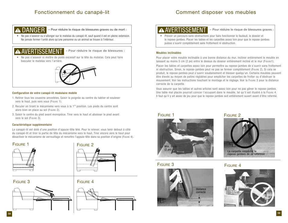 Avertissement, Danger | La-Z-Boy Reclining Sofa after 12/31/2012 User Manual | Page 30 / 31