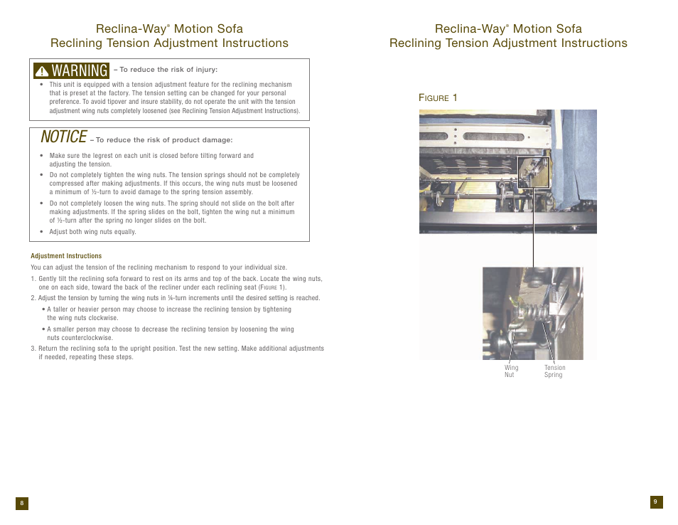 Notice, Warning, Reclina-way | La-Z-Boy Reclining Sofa after 12/31/2012 User Manual | Page 5 / 31