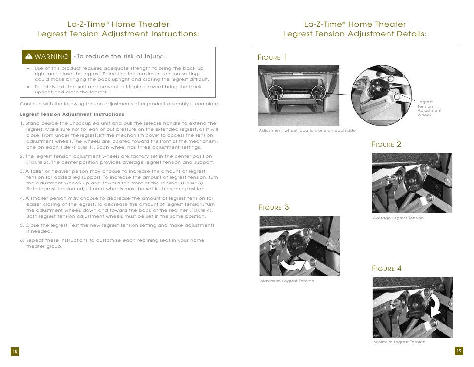 La-z-time, 2la-z-time, Home theater legrest tension adjustment details | La-Z-Boy Home Theater User Manual | Page 10 / 38