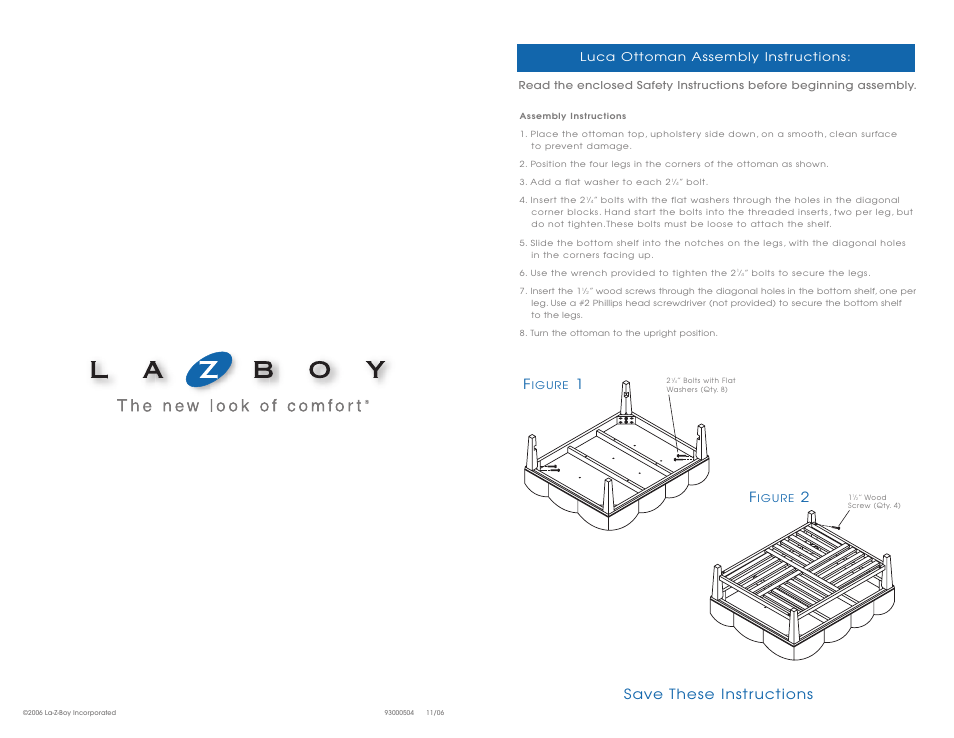 La-Z-Boy Luca Ottoman User Manual | 2 pages