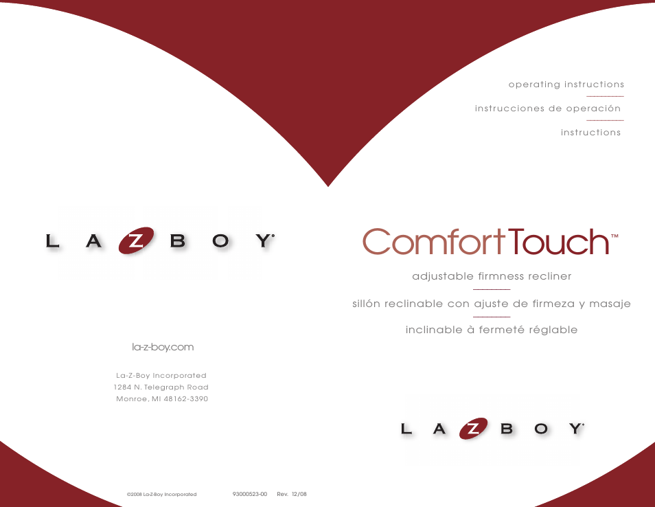 La-Z-Boy ComfortTouch Adjustable Firmness Recliner User Manual | 22 pages