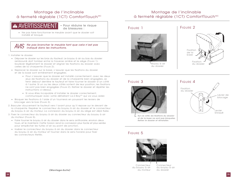 Avertissement avis | La-Z-Boy ComfortTouch Adjustable Firmness Recliner User Manual | Page 18 / 22