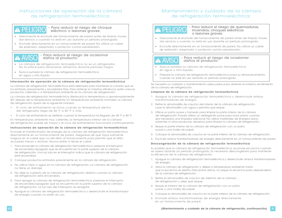 Peligro aviso | La-Z-Boy La-Z-Touch Cooler Recliner with Massage & Heat prior to 11/27/2011 User Manual | Page 16 / 28