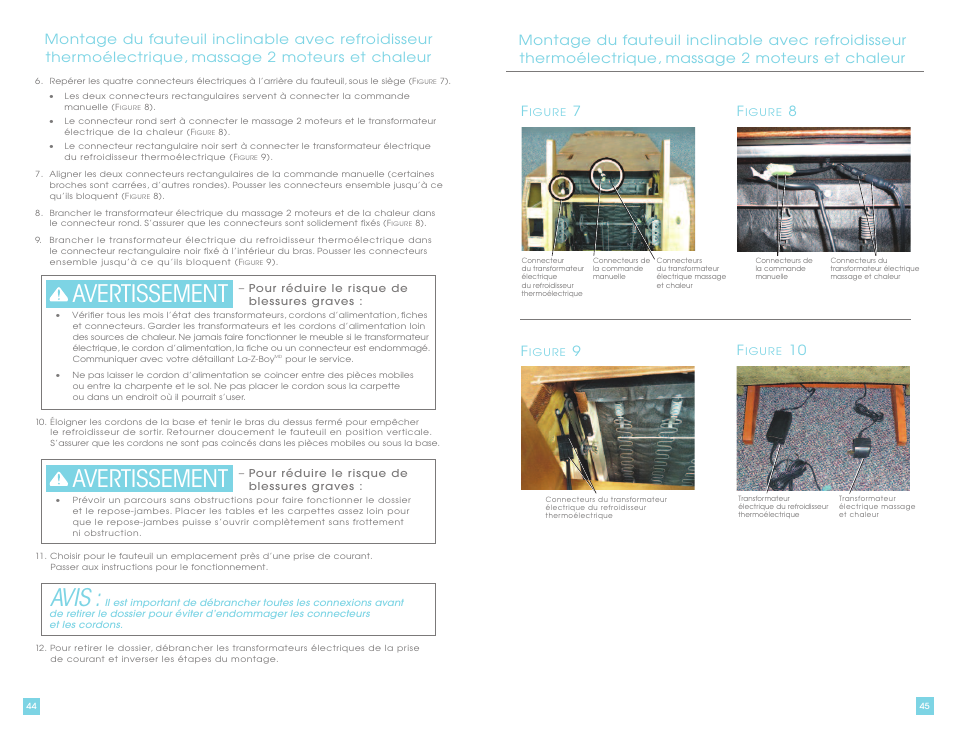 Avis, Avertissement, 10 f | La-Z-Boy La-Z-Touch Cooler Recliner with Massage & Heat prior to 11/27/2011 User Manual | Page 23 / 28