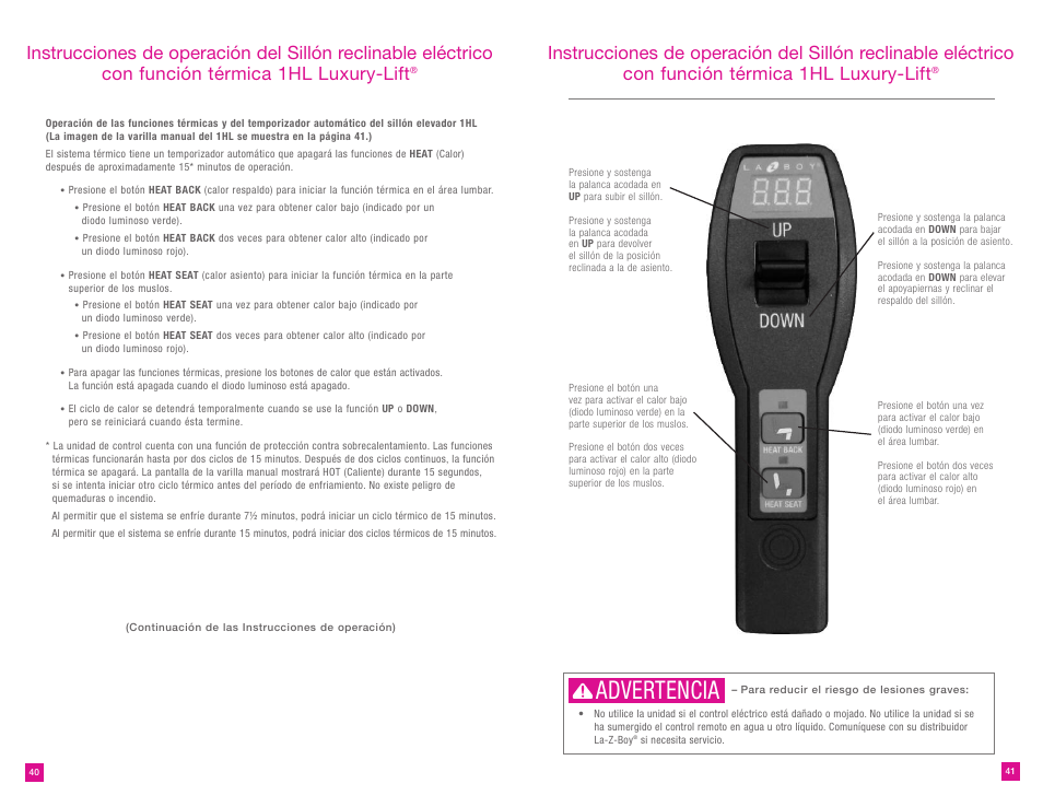 Advertencia | La-Z-Boy Luxury-Lift Power Recliner User Manual | Page 21 / 38