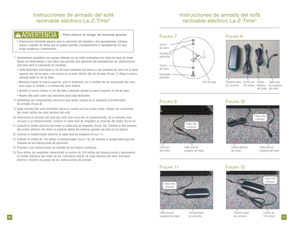 Advertencia, 10 f, 11 f | La-Z-Boy Power Recline prior to 11/28/2011 User Manual | Page 14 / 28
