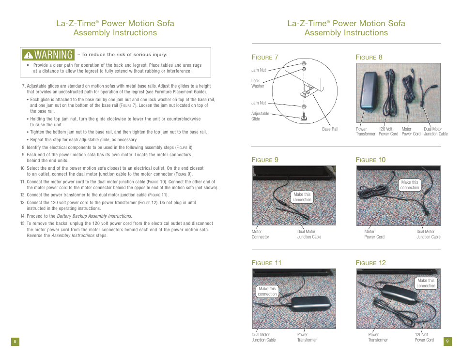 Warning, La-z-time, Power motion sofa assembly instructions la-z-time | Power motion sofa assembly instructions, 10 f, 11 f | La-Z-Boy Power Recline prior to 11/28/2011 User Manual | Page 5 / 28