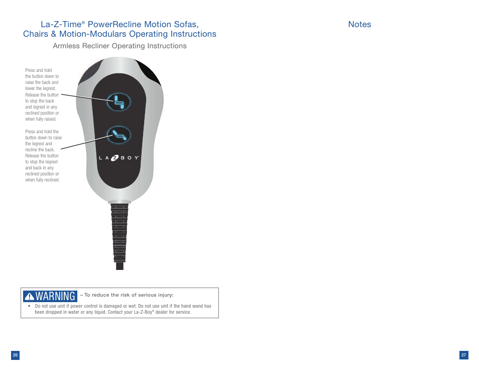 Warning | La-Z-Boy Power Recline after 12/31/2012 User Manual | Page 14 / 46