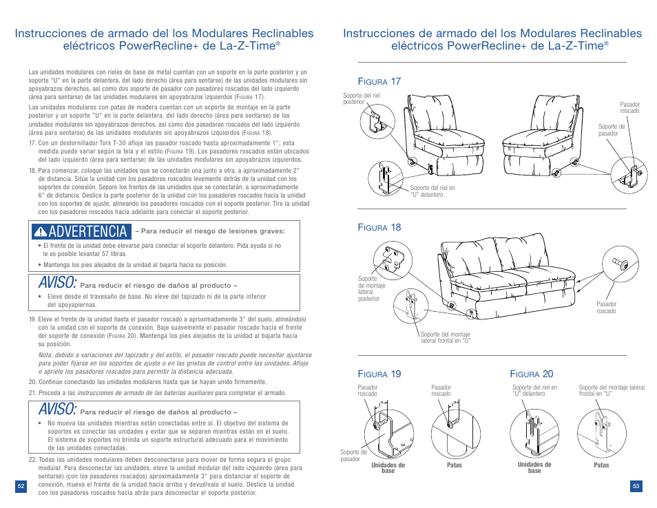Aviso, Advertencia, De la-z-time | La-Z-Boy Power Recline after 12/31/2012 User Manual | Page 27 / 46