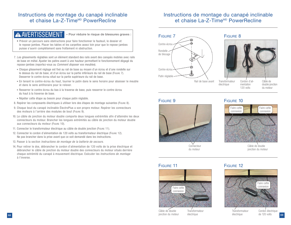 Avertissement, Powerrecline, 10 f | 11 f | La-Z-Boy Power Recline after 12/31/2012 User Manual | Page 35 / 46
