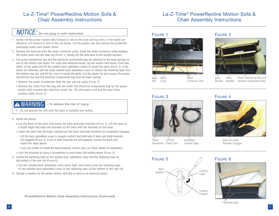 Notice, Warning, La-z-time | La-Z-Boy Power Recline after 12/31/2012 User Manual | Page 4 / 46