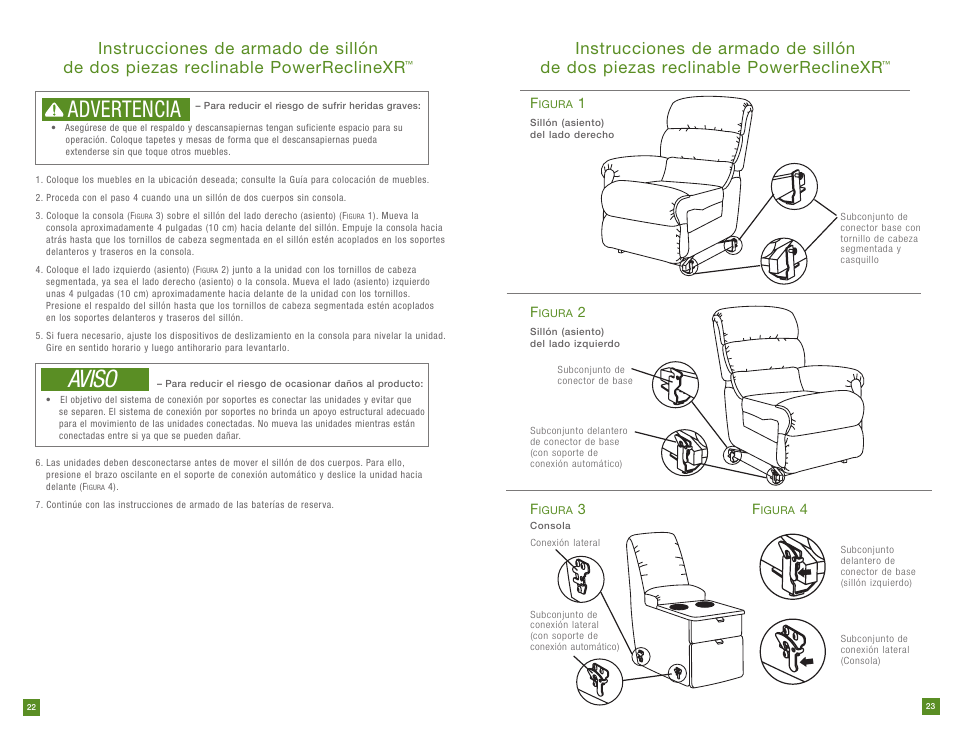 Aviso, Advertencia | La-Z-Boy PowerReclineXR prior to 12/31/2012 User Manual | Page 12 / 22