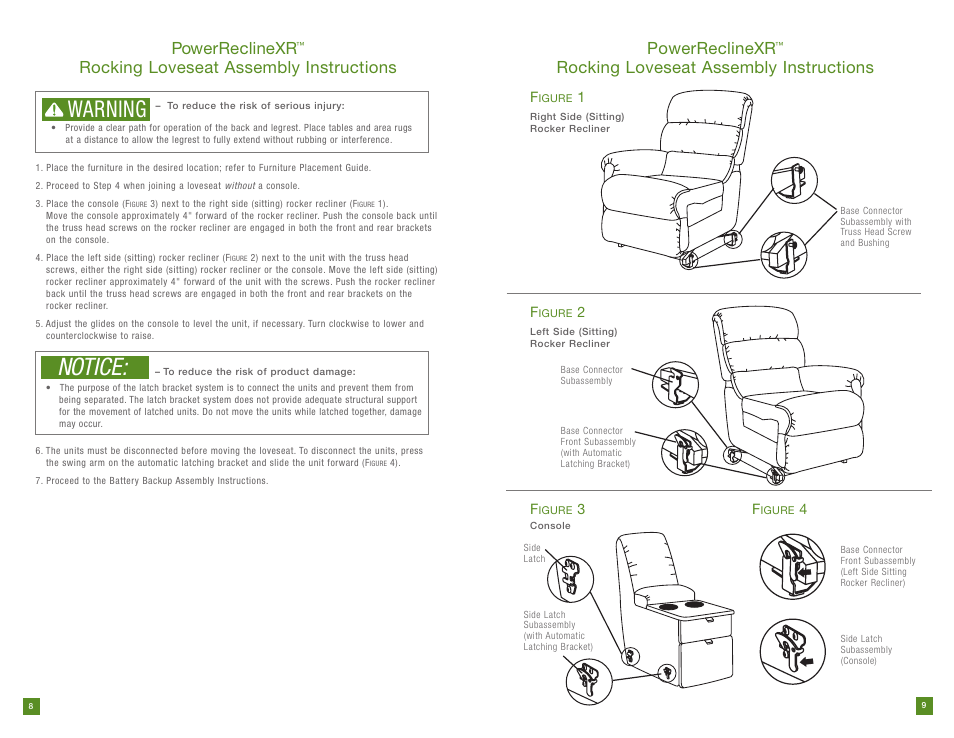 Notice, Warning, Powerreclinexr | Rocking loveseat assembly instructions | La-Z-Boy PowerReclineXR prior to 12/31/2012 User Manual | Page 5 / 22