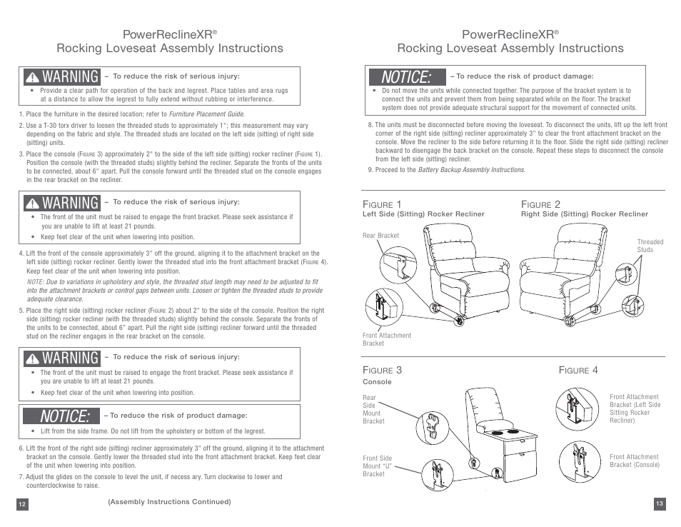 Notice, Warning, Powerreclinexr | Rocking loveseat assembly instructions | La-Z-Boy PowerReclineXR after 01/19/2015 User Manual | Page 7 / 15