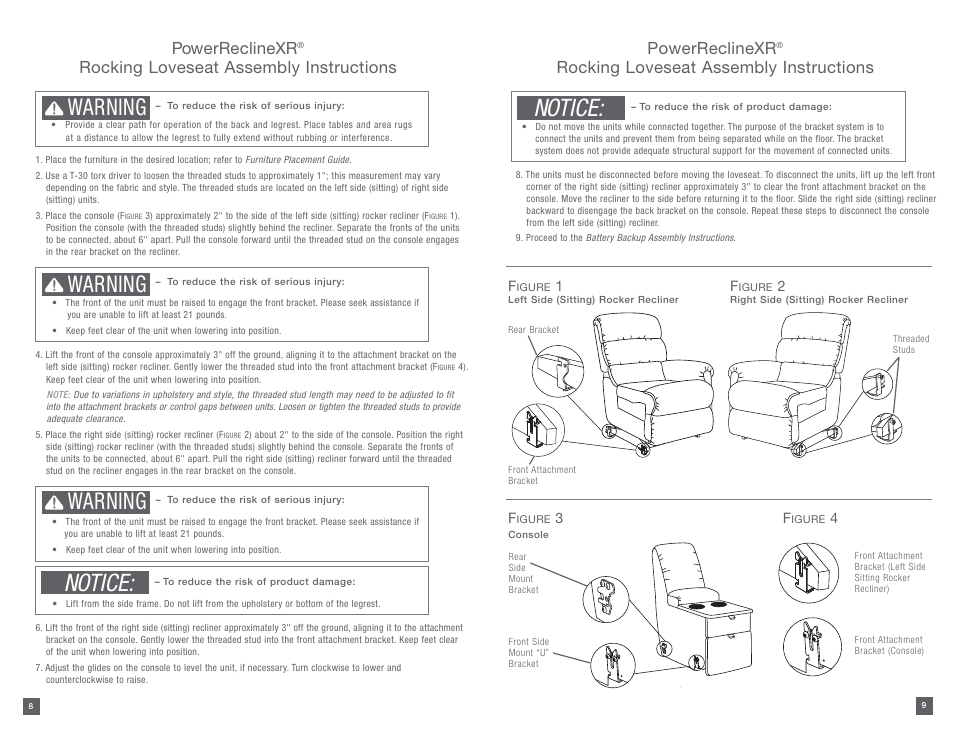Notice, Warning, Powerreclinexr | Rocking loveseat assembly instructions | La-Z-Boy PowerReclineXR 12/31/2012-08/10/2014 User Manual | Page 5 / 22