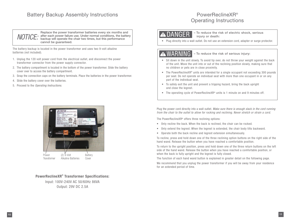 Notice, Danger, Warning | Powerreclinexr | La-Z-Boy PowerReclineXR 12/31/2012-08/10/2014 User Manual | Page 6 / 22