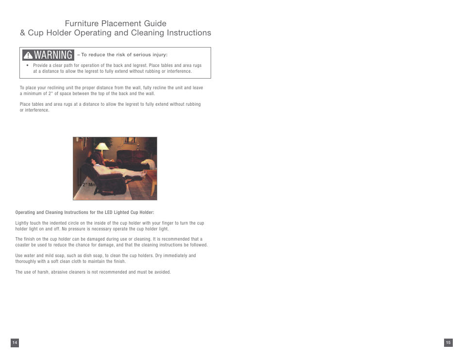 Warning | La-Z-Boy PowerReclineXR 12/31/2012-08/10/2014 User Manual | Page 8 / 22