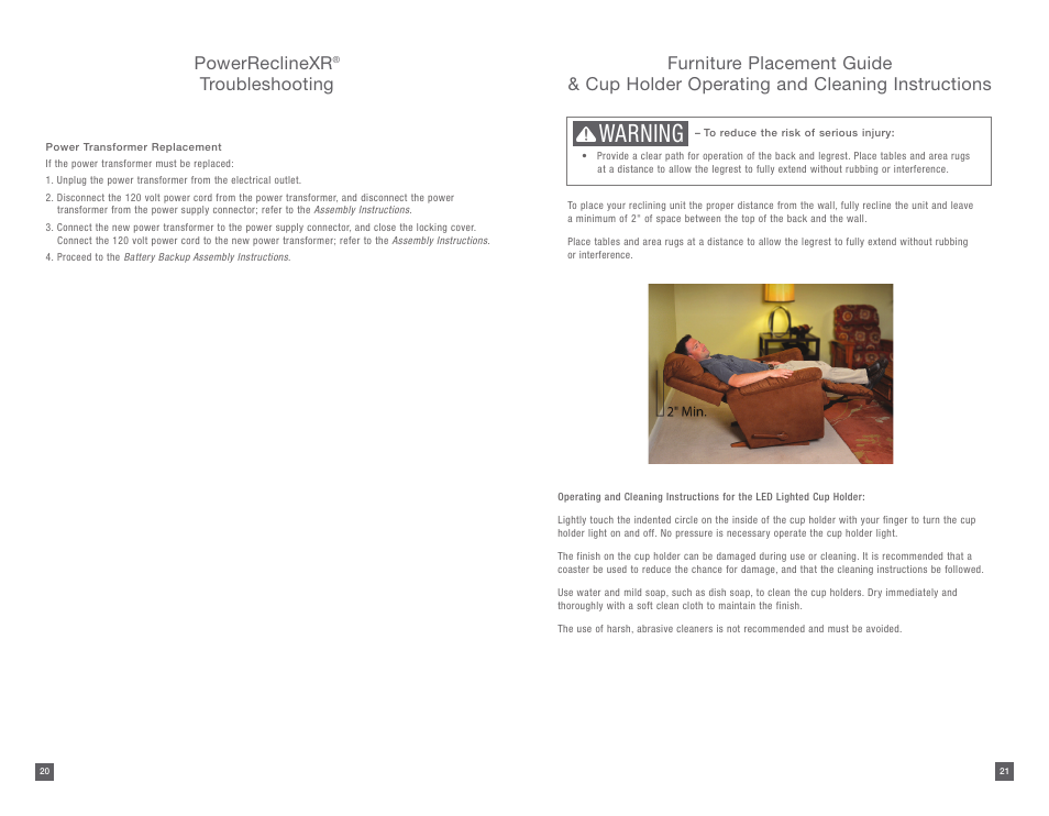Warning, Powerreclinexr, Troubleshooting | La-Z-Boy PowerReclineXR 08/11/2014-01/18/2015 User Manual | Page 11 / 31