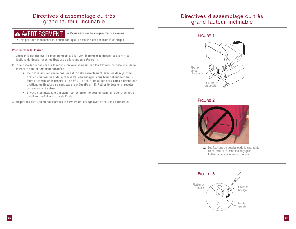 Avertissement | La-Z-Boy Extra Large Recliner User Manual | Page 14 / 16