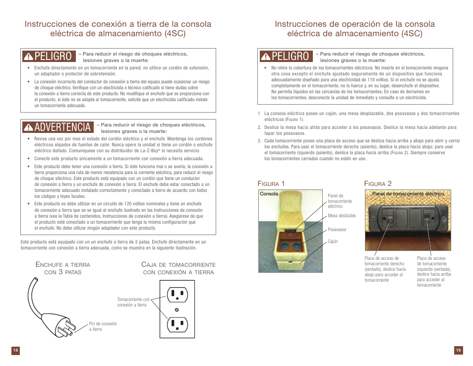 Peligro advertencia peligro | La-Z-Boy Power Storage Console prior to 12/31/2012 User Manual | Page 10 / 16