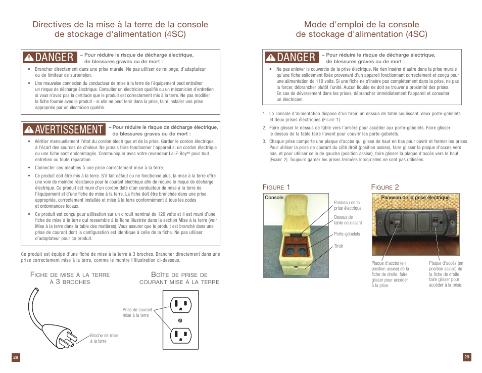 Danger, Danger avertissement | La-Z-Boy Power Storage Console prior to 12/31/2012 User Manual | Page 15 / 16