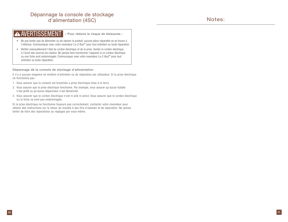 Avertissement | La-Z-Boy Power Storage Console prior to 12/31/2012 User Manual | Page 16 / 16