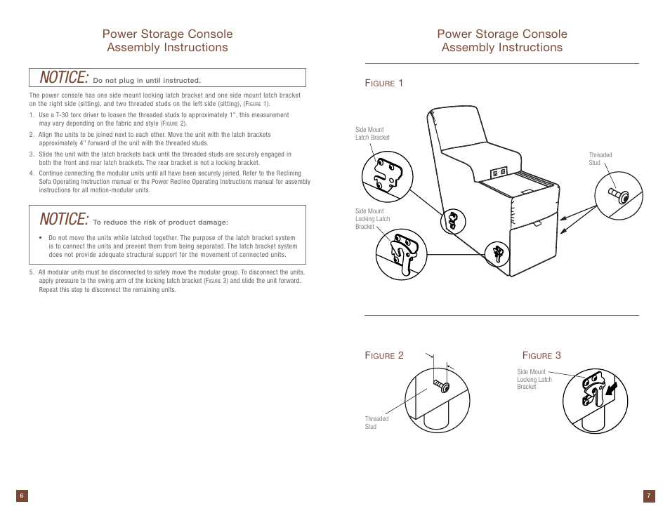 Notice, Power storage console assembly instructions | La-Z-Boy Power Storage Console prior to 12/31/2012 User Manual | Page 4 / 16