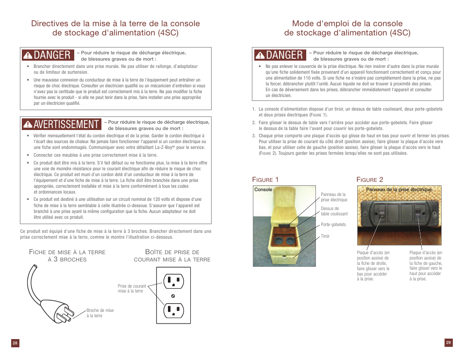 Danger, Danger avertissement | La-Z-Boy Power Storage Console after 12/31/2012 User Manual | Page 15 / 16