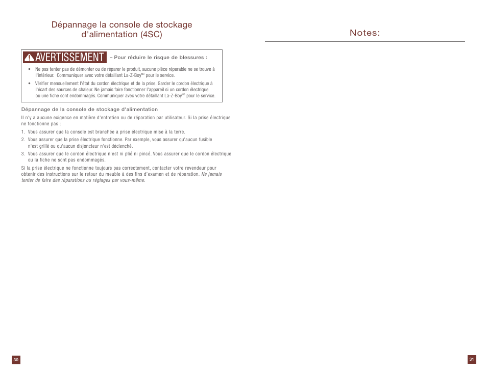Avertissement | La-Z-Boy Power Storage Console after 12/31/2012 User Manual | Page 16 / 16