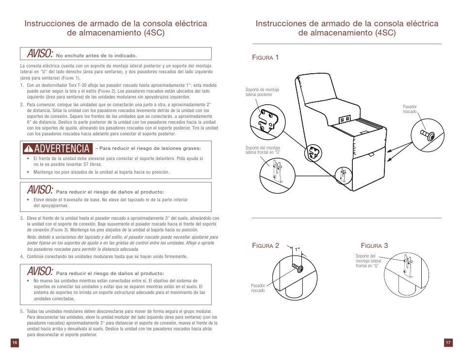Aviso, Advertencia | La-Z-Boy Power Storage Console after 12/31/2012 User Manual | Page 9 / 16