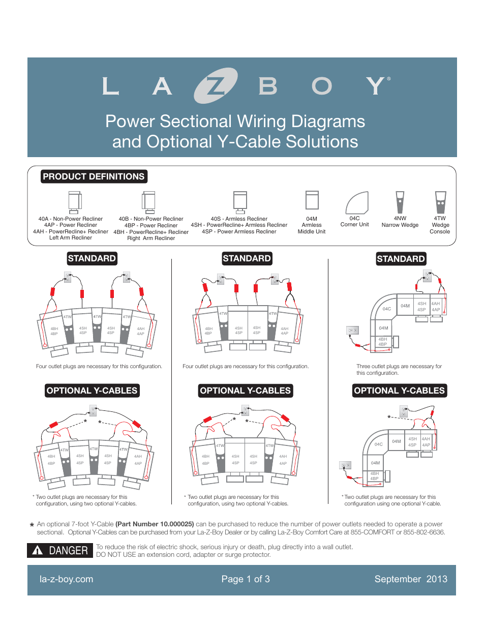 La-Z-Boy La-Z-Time PowerRecline Sectional Optional Wiring User Manual | 3 pages
