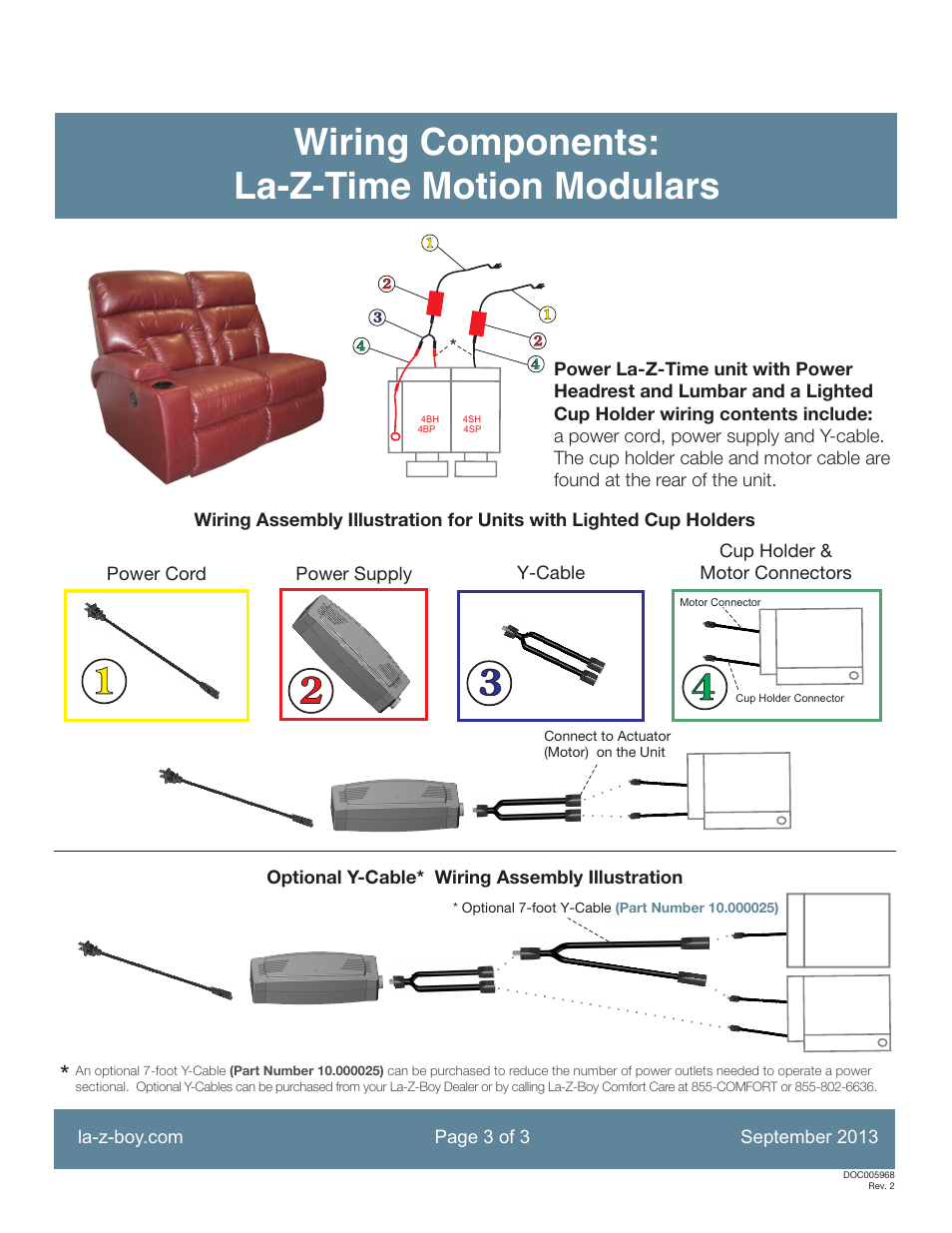 Wiring components: la-z-time motion modulars | La-Z-Boy La-Z-Time PowerRecline Sectional Optional Wiring User Manual | Page 3 / 3