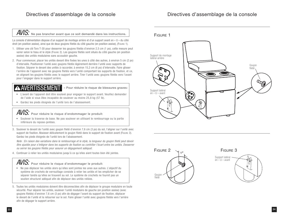Avis, Avertissement, Directives d’assemblage de la console | La-Z-Boy Power Bundle Console User Manual | Page 14 / 16