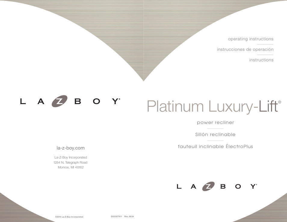 La-Z-Boy Platinum Luxury-Lift Power Recliner User Manual | 38 pages