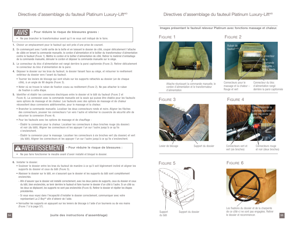 Avertissement, Avis | La-Z-Boy Platinum Luxury-Lift Power Recliner User Manual | Page 28 / 38