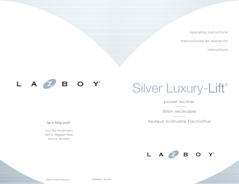 La-Z-Boy Silver Luxury-Lift Power Recliner User Manual | 25 pages
