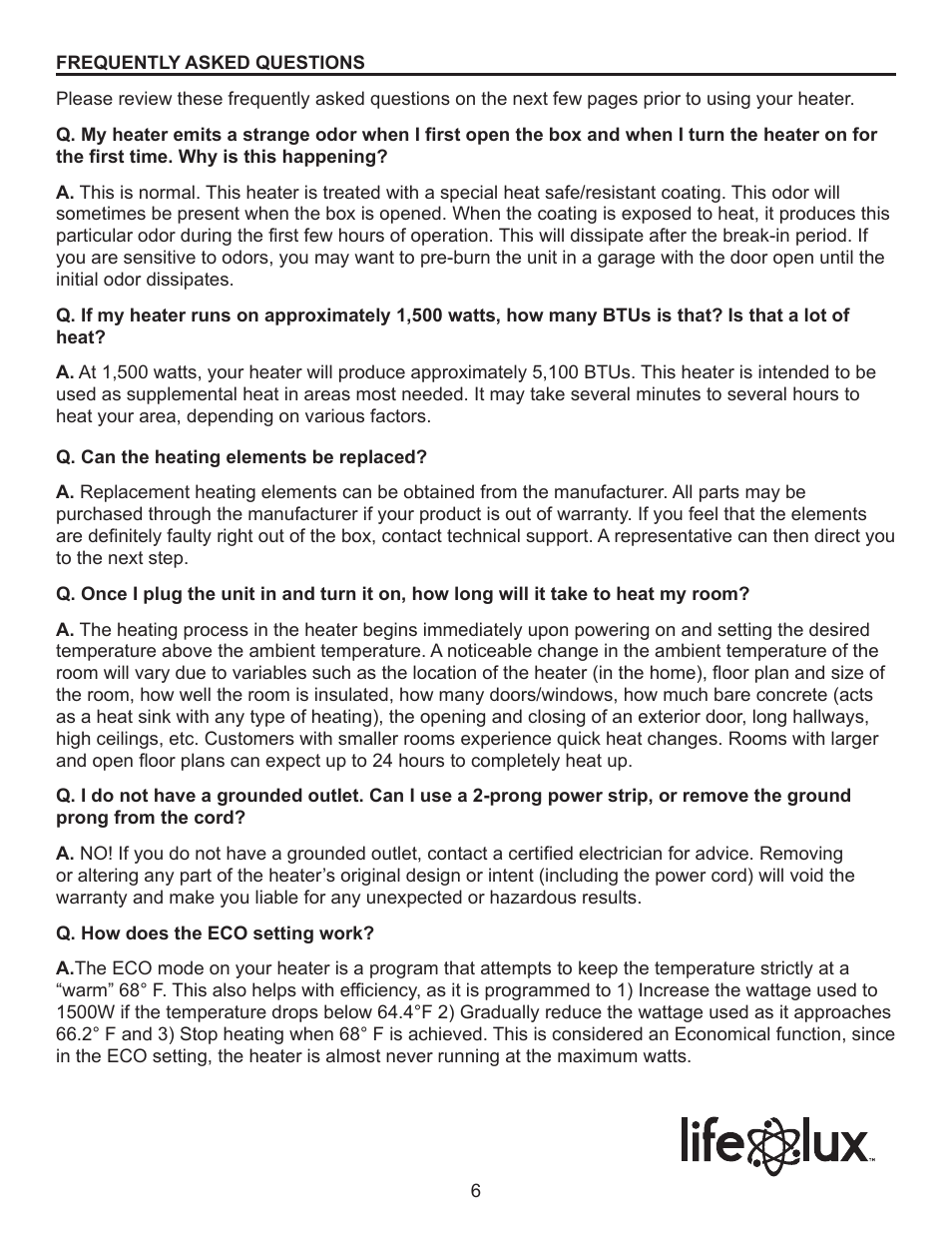Lifelux Lifesmart LS19-IQH-MW User Manual | Page 6 / 16