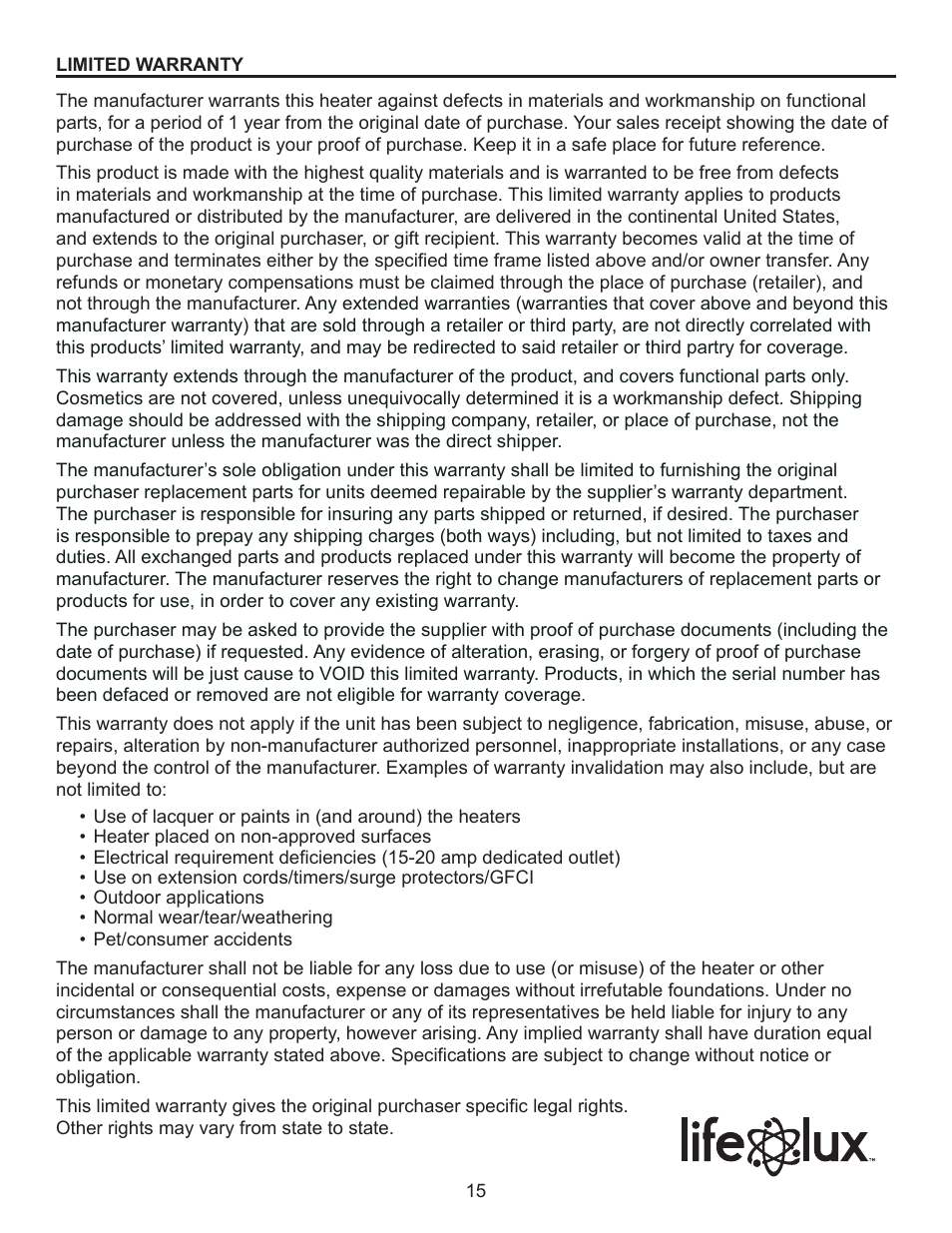Lifelux Lifesmart LS31-IQT-MW User Manual | Page 15 / 16