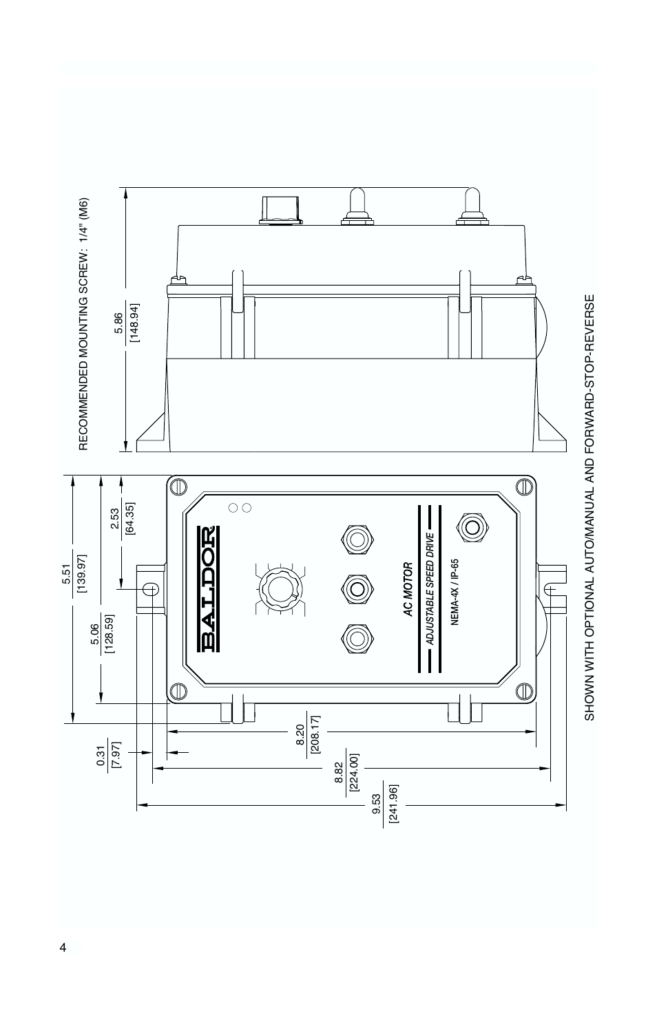 Recommended mounting screw: 1/4" (m6) | Baldor Series 5 Inverter IP-65 User Manual | Page 6 / 16