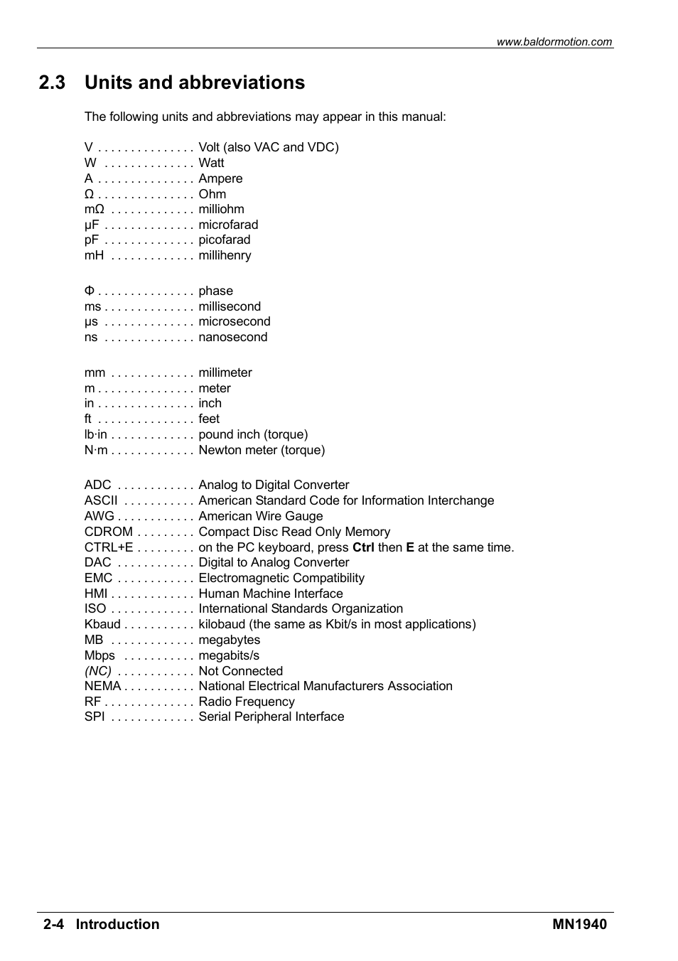 Units and abbreviations, 3 units and abbreviations | Baldor MN1940 User Manual | Page 10 / 50