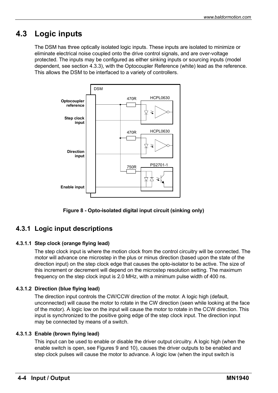 Logic inputs, 3 logic inputs, 1 logic input descriptions | Baldor MN1940 User Manual | Page 20 / 50