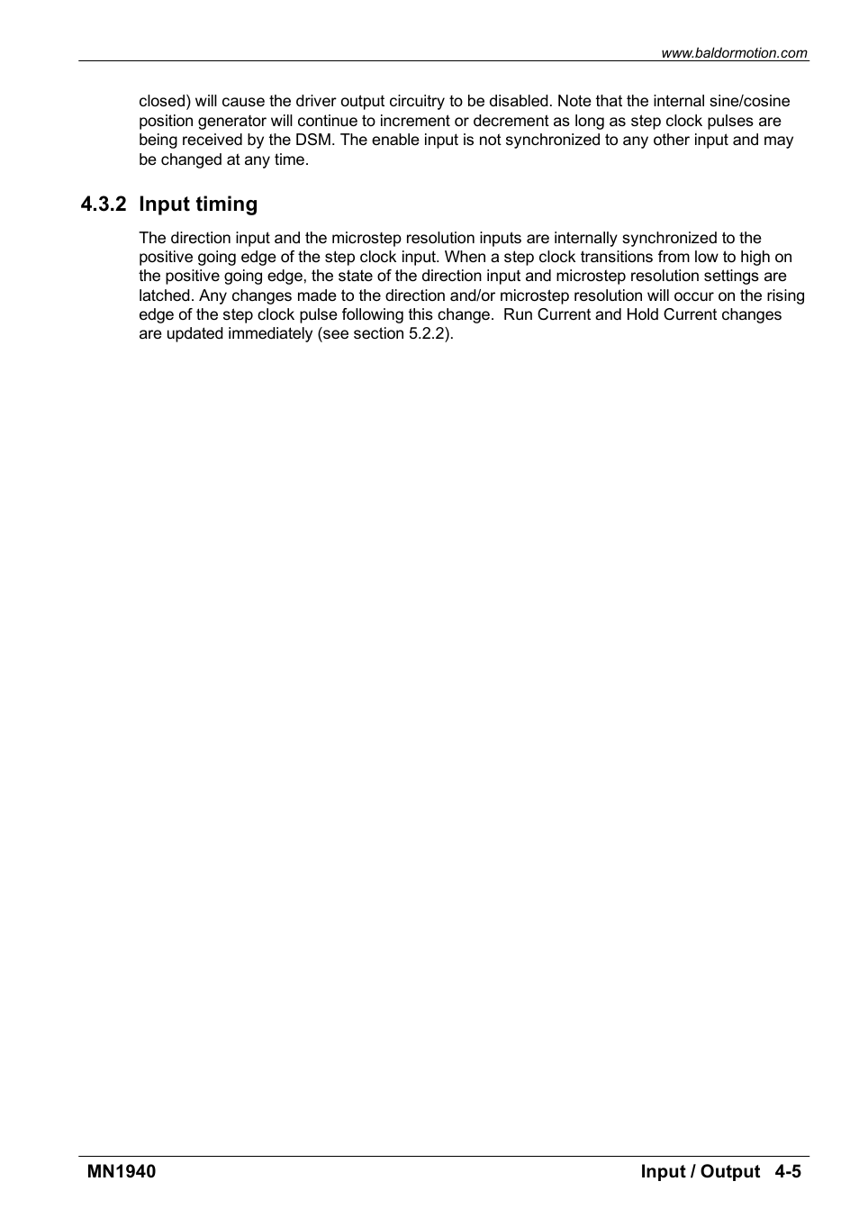 2 input timing | Baldor MN1940 User Manual | Page 21 / 50