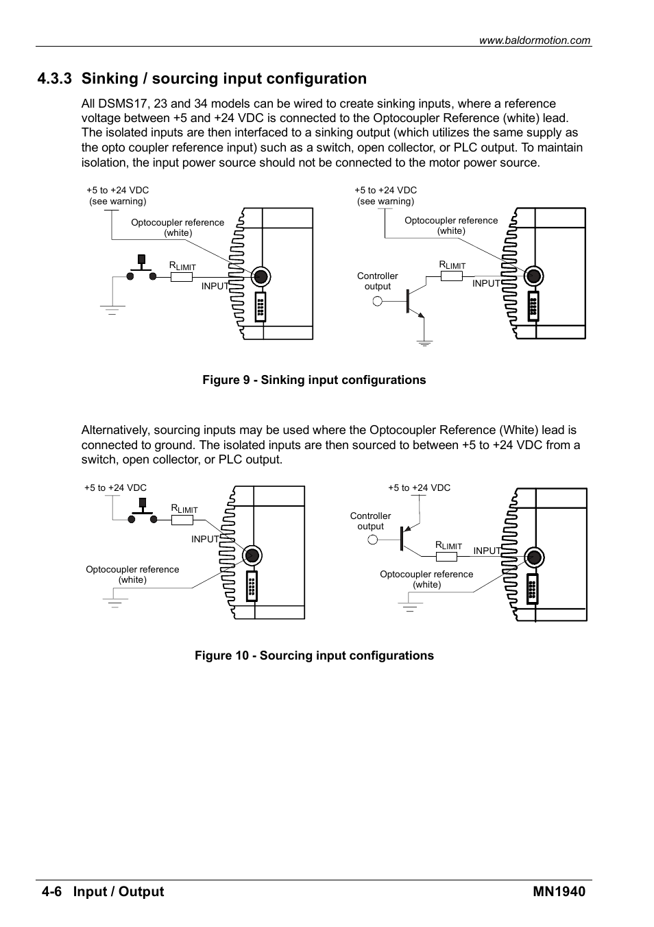 3 sinking / sourcing input configuration | Baldor MN1940 User Manual | Page 22 / 50