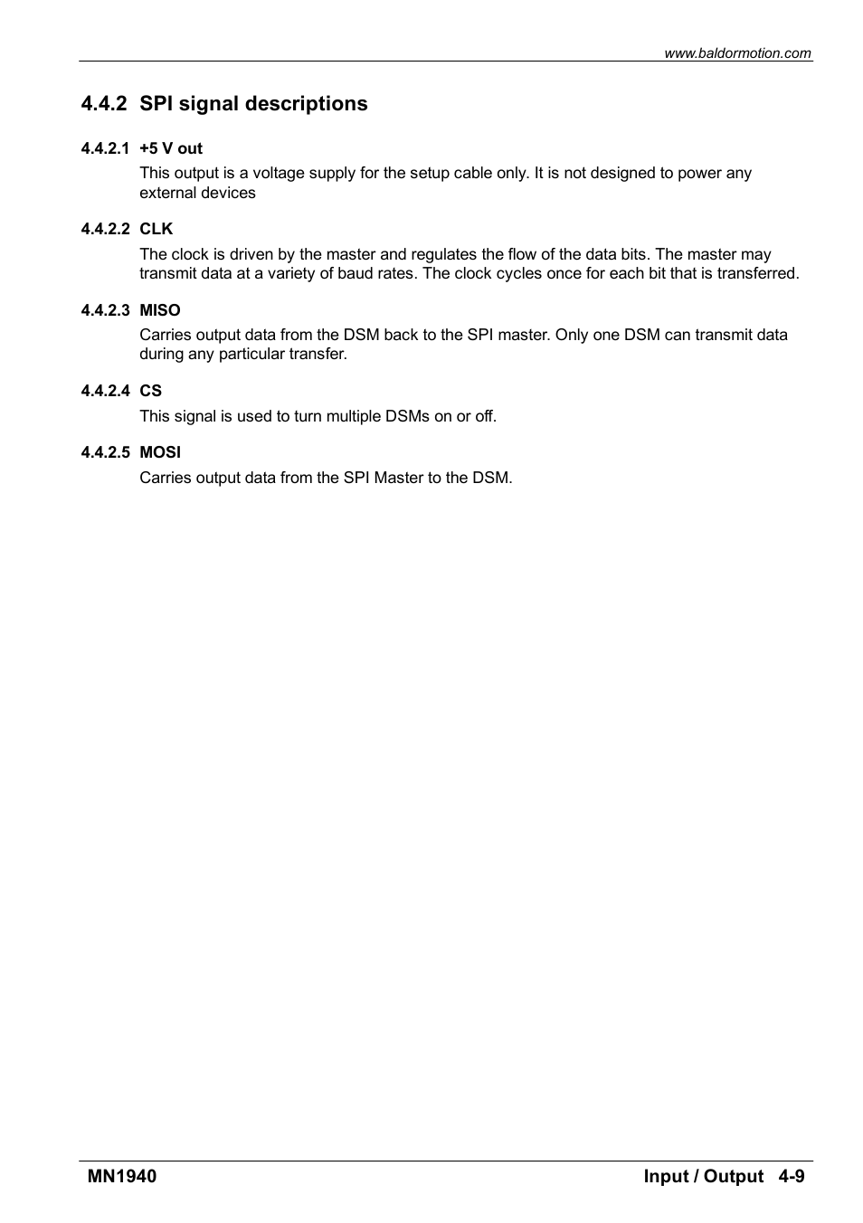 2 spi signal descriptions | Baldor MN1940 User Manual | Page 25 / 50