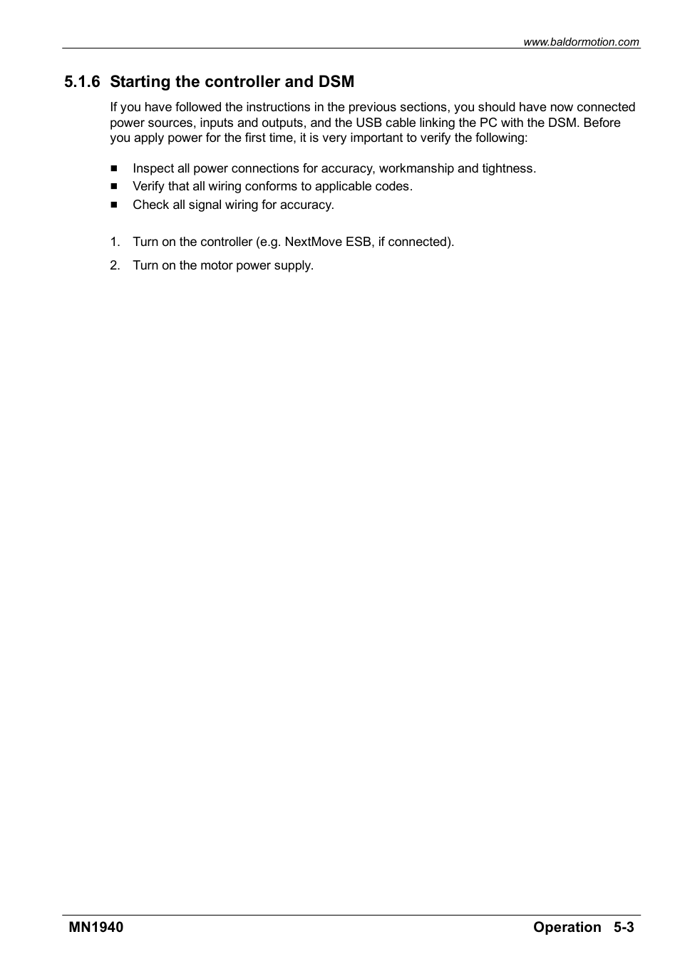 6 starting the controller and dsm | Baldor MN1940 User Manual | Page 29 / 50