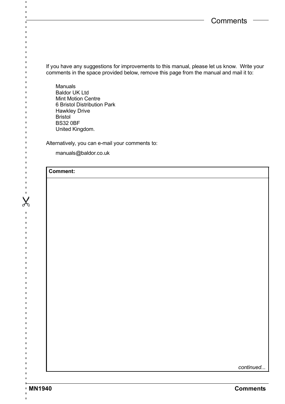 Comments | Baldor MN1940 User Manual | Page 47 / 50